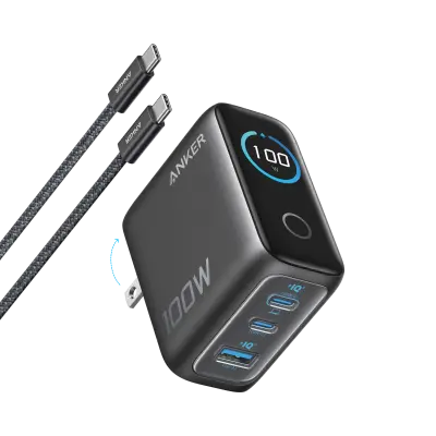 Polnilec ANKER, 100 W, 3-VHODNI DISPLAY, temno siv
