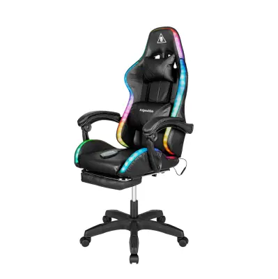 Nastavljiv 7 točkovni masažni oblazinjen LED RGB igralni računalniški stol z oporo za noge