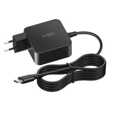 Max excell, 65W USB-C AC adapter za prenosnik / MacBook s kablom za hitro polnjenje, Črna