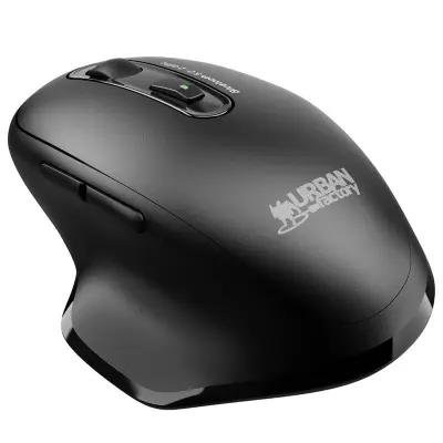 URBAN FACTORY, Ergonomska brezžična polnilna miška z dvojno Bluetooth povezavo, Črna