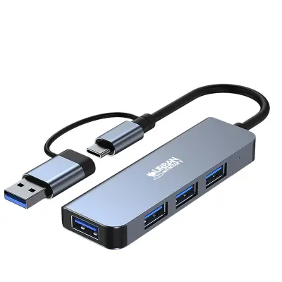 URBAN FACTORY, Hub MINEE USB / USB-C s 4 ultra hitrimi USB 3. priključki0 15cm, Siva