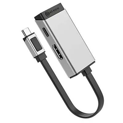 A-Logic, 2-v-1 USB-C na HDMI 4K 60Hz in USB-C 100W hitri HUB MagForce serija, Črna / Srebrna