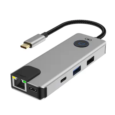 Force Power, USB-C PD 100W večvratni hub 7 v 1 Ethernet RJ45 / 2 USB-A / 2 USB-C / HDMI, Siva