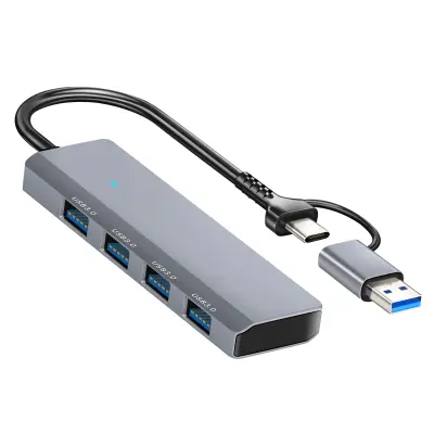 LinQ, USB C Hub 4 v 1 s 4 USB 3.0 Hiter prenos podatkov, Siva