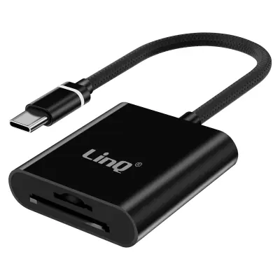 LinQ, Bralnik kartic MicroSD / SD na USB-C Hiter prenos Ultra kompakten, Črna