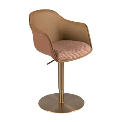 Vrtljiv stol tkanina terakota rjava in bež ter umetno usnje rjavo