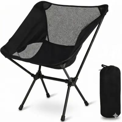 Prenosni zložljiv stol 55×62×30 cm, ergonomski, črn z Oxford blazino | PACKSEAT