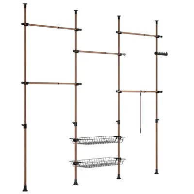 SoBuy Stoječe obešalo z dvema policama Rjava 62x75x200cm Funkcionalen KLS04-II-BR