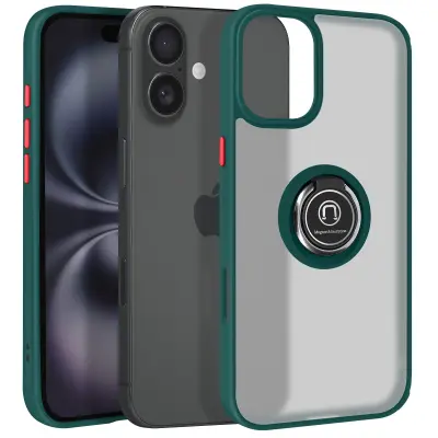 Ovitek za iPhone 16, odporen na udarce, z vrtljivim magnetnim obročkom, mat zaključek, Temno zelena