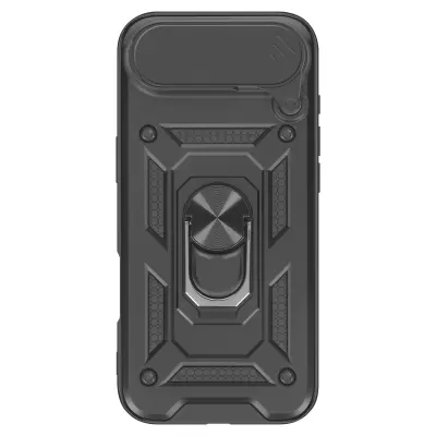 Ovitek za iPhone Air z obročastim stojalom in drsnim pokrovom kamere, Črna