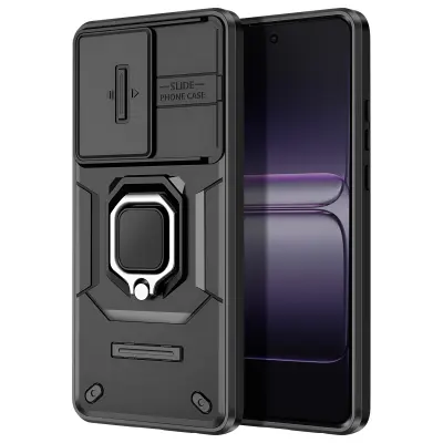 Ovitek za OnePlus Nord CE5 z obročkom in drsnim pokrovom za kamero, Črna