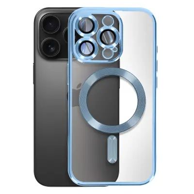 Ohišje MagSafe za iPhone 16 Pro z ultra elegantnim kromiranim robom, Svetlo modra