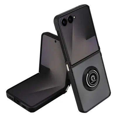 Ovitek za Samsung Galaxy Z Flip 7, zložljiv z magnetnim obročkom, Črna