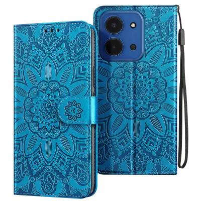 Denarnica etui za Redmi 15C z motivom mandale in držalom za kartice, Modra