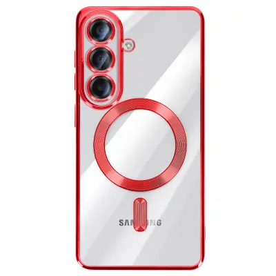 Mehko ohišje MagSafe za Galaxy S26, odporno na udarce, s kromiranim robom, Rdeča