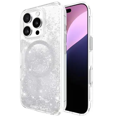 CASE MATE, Ovitek za iPhone 16 Pro MagSafe, antimikroben, bleščeč učinek slapu, Srebrna