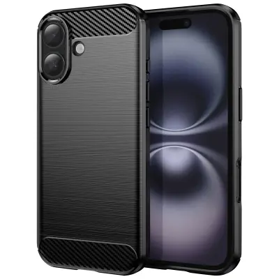 Ovitek za iPhone 17 iz silikona z učinkom karbona in brušeno teksturo, Črna