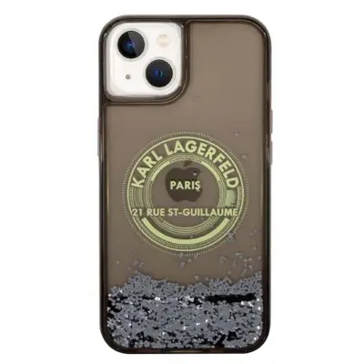 Karl Lagerfeld, Ovitek za iPhone 14 Plus Pailletté Zaščita proti praskam Antishock, Črna