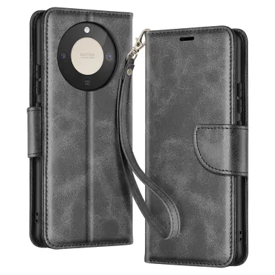 Denarnica ovitek za Honor Magic 8 Lite retro slog s stojalom, Črna