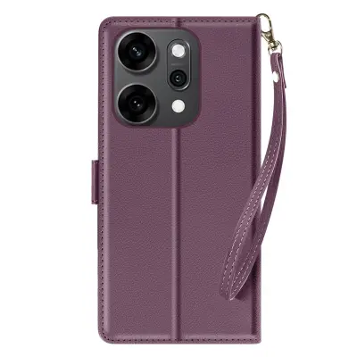 Denarnica etui za Oppo Reno 14 / 14F / 14 FS z zapestnim trakom, Temno vijolična