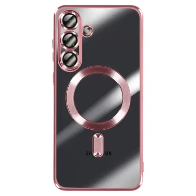 Ohišje za Galaxy S25 FE MagSafe, mehko, odporno na udarce, s kromiranim robom, Roza