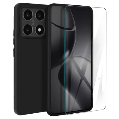 3mk, Ovitek za Xiaomi 14T, ultra tanek, mat, odporen na udarce, s kaljenim steklom Hardglass 9H, Črna