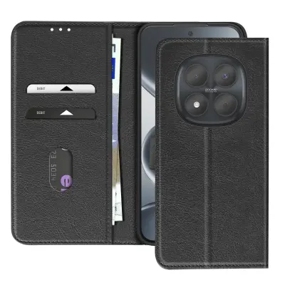 Denarnica etui za Redmi Note 15 Pro 5G Chesterfield z zrnatim vzorcem in funkcijo stojala, Črna