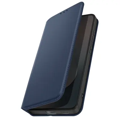 Denarnica etui za Samsung Galaxy S25 FE magnetni s stojalom za video, Modra noč