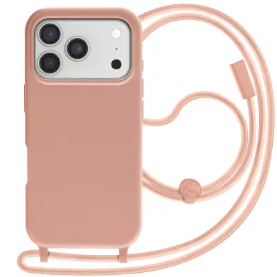 Ovitek za iPhone 17 Pro serije Soft Touch z vrvico za okoli vratu, Šampanjec roza