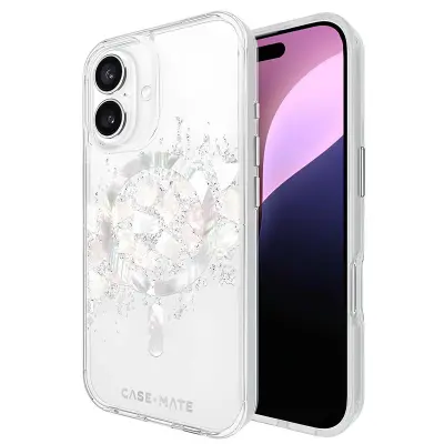CASE MATE, Ovitek za iPhone 16 MagSafe, odporen na udarce, antimikroben, okrašen z biserno matico, Prozorno