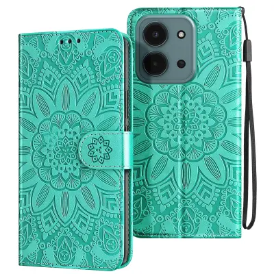 Denarnica etui za Redmi 15C z motivom mandale in držalom za kartice, Turkizna