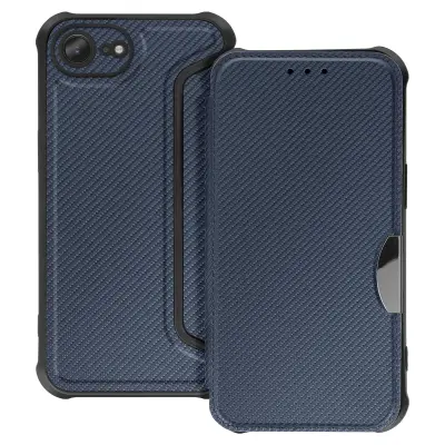 Preklopna torbica za iPhone 16e, karbonski zaključek z držalom za kartice, Modra noč