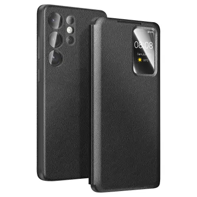 Ovitek za Galaxy S26 Ultra z oknom Smart View in držalom za kartice, Črna