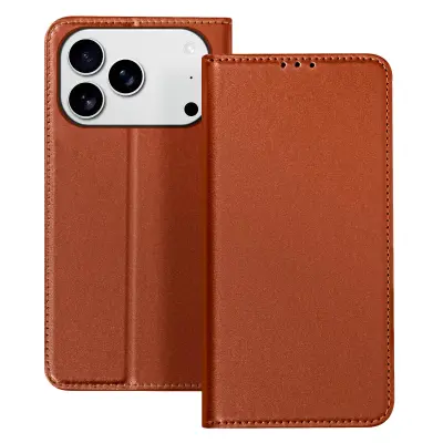 Usnjen etui za iPhone 17 Pro z držali za kartice in video podporo, Rjava