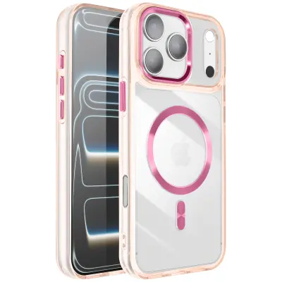 Ovitek za iPhone 17 Pro, kolekcija Crystal Color, združljiv z MagSafe, Šampanjec roza