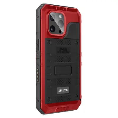 Vodoodporni ovitek za iPhone 16 Pro IP68, odporen na udarce, ojačani robovi, Črna / Rdeča