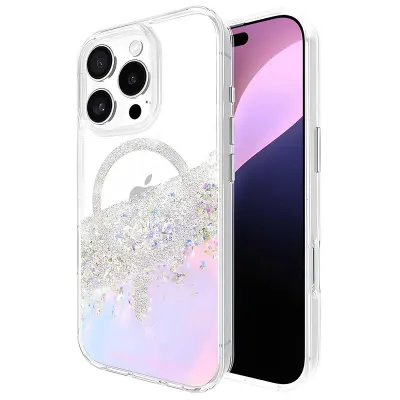 CASE MATE, Ovitek MagSafe za iPhone 14 Plus, okrašen z biserno maso Pearl Stripes, eleganten, Prozorno