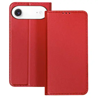 Etui za iPhone 17 Air iz usnja s predali za kartice in magnetnim zapiranjem, Rdeča