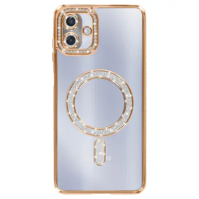 Ovitek za Galaxy A07, združljiv z MagSafe, z okrasnim obodom iz strasa, Zlata