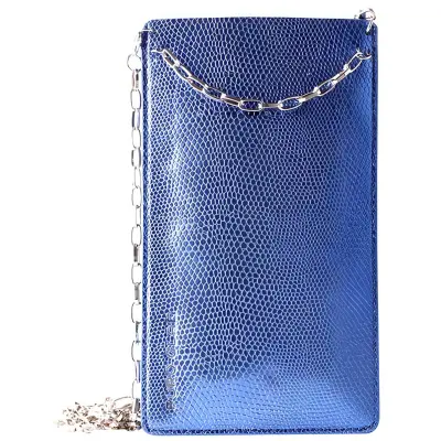 PURO, Univerzalni XL etui za pametni telefon z zlato verižico in 2 režama za kartice, Modra