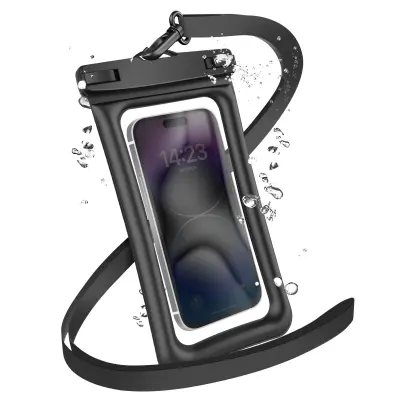 Vodoodporna torbica za telefon 7.2" IPX8 30m z zaslonom na dotik in trakom, Prozorno črna