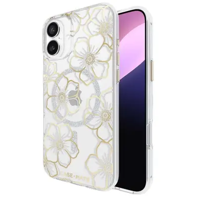 CASE MATE, Ovitek združljiv z MagSafe za iPhone 16 Plus z dizajnom Floral Gems, Zlata