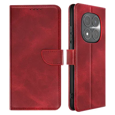 Etui za Redmi Note 15 Pro 5G z usnjenim videzom, držalom za kartice in funkcijo stojala, Rdeča