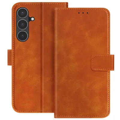 Denarnica za Galaxy S25 FE, magnetna, z učinkom semiša, mehka na dotik, Rjava