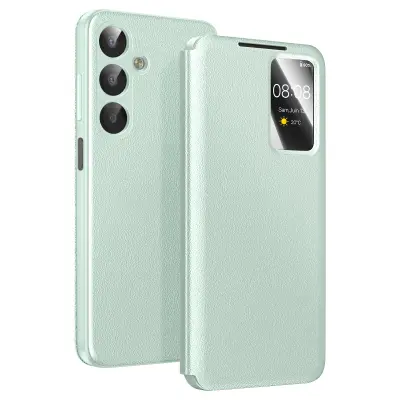 Ovitek za Galaxy A17 z oknom Smart View in držalom za kartice, Zelena