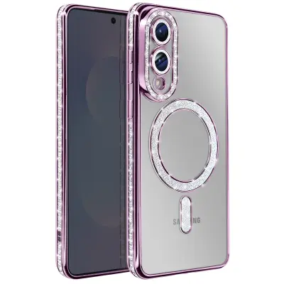 Ovitek za Samsung Galaxy S25 Edge, združljiv z MagSafe, z bleščečim robom, Vijolična