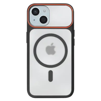 Ovitek MagSafe za iPhone 15, zadnja stran z dimnim efektom z ojačanim silikonskim okvirjem, Črna