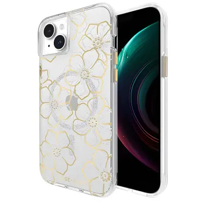 CASE MATE, Ovitek združljiv z MagSafe za iPhone 15 Plus z dizajnom Floral Gems, Zlata