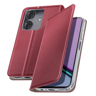 Folio etui za Realme Note 60 z držalom za kartice in funkcijo stojala za video, Bordeaux