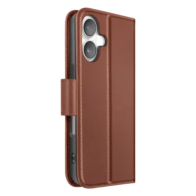 Denarnica etui za iPhone 16 Plus iz premium usnja s funkcijo stojala, Rjava